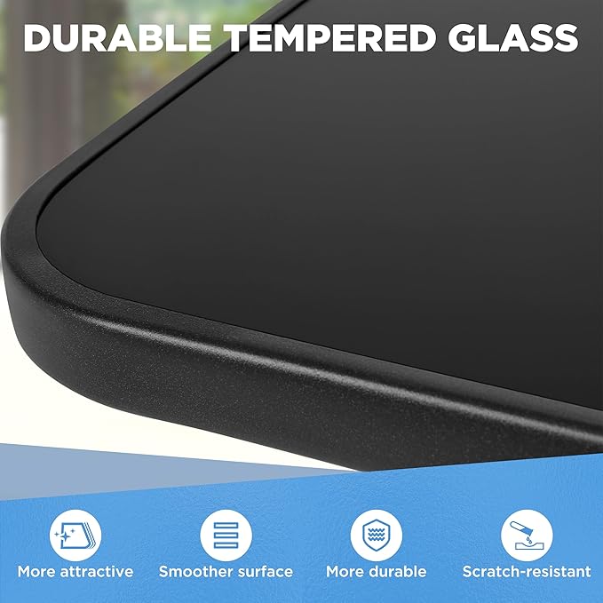 Yaheetech Outdoor Bistro Table with Umbrella Hole, 28in Patio Square Dining Table w/Silk Printing Glass Top, Weather-Resistant Patio Table for Garden Poolside Balcony Backyard, Black