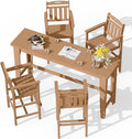 Ciokea Outdoor Bar Height Table Set of 5, 60" Extra Long Rectangle High Top Table and 4 Oversized Adirondack Chairs Set, Heavy-Duty All-Weather HDPE Patio Bar Set for Backyard Balcony Deck, Teak
