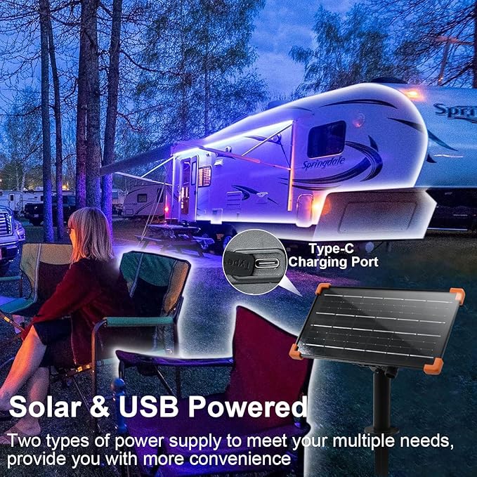 DBFAIRY 50Ft Solar LED Strip Lights Outdoor, Large Capacity Solar Powered Flexible Tape Lights with Remote Dimmable 8 Lighting Modes for Patio Pool Camping Decor, 6000K Cool White