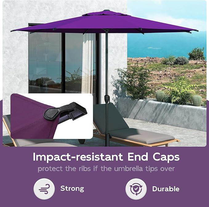 Abba Patio 9FT Lyon Outdoor Patio Umbrella Outdoor Table Umbrella with Crank Market Umbrella 8 Sturdy Ribs UV Protection Waterproof and Push Button Tilt for Garden Deck Backyard,Purple