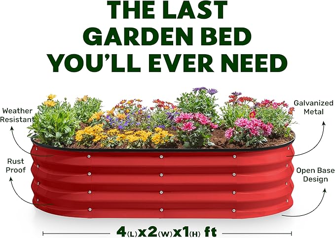 Plant & Plot Galvanized Raised Garden Beds Outdoor // 4×2×1 ft (2-Pack) Planter Raised Beds for Gardening, Vegetables, Flowers (Red) // Large Metal Garden Box