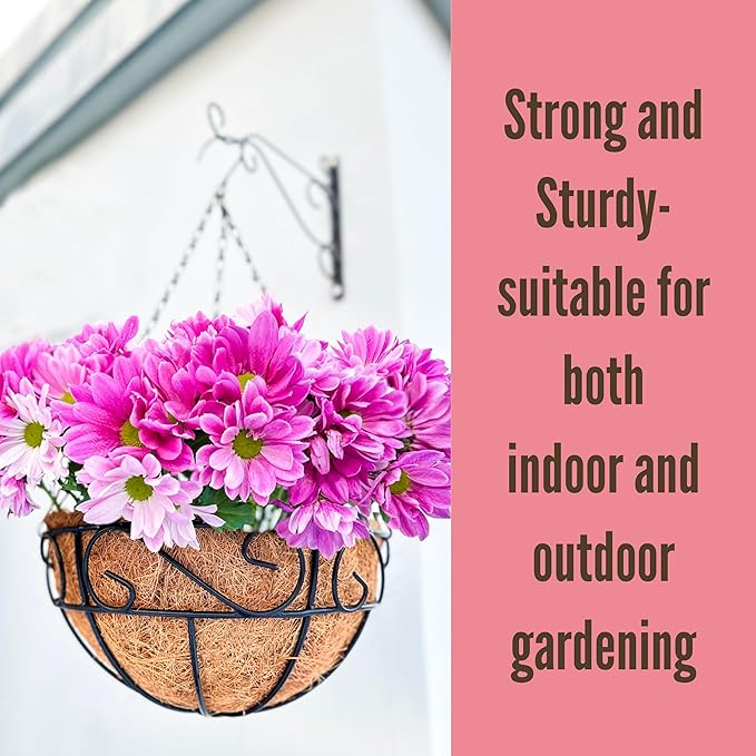 LaLaGreen Hanging Planter for Outdoor Plants (16 Inch, 2 Pack) Hanging Baskets with Coco Liner, Black Metal Wire Flower Basket Pots with Hook Hanger Balcony Porch Farmhouse Country Style Garden Decor