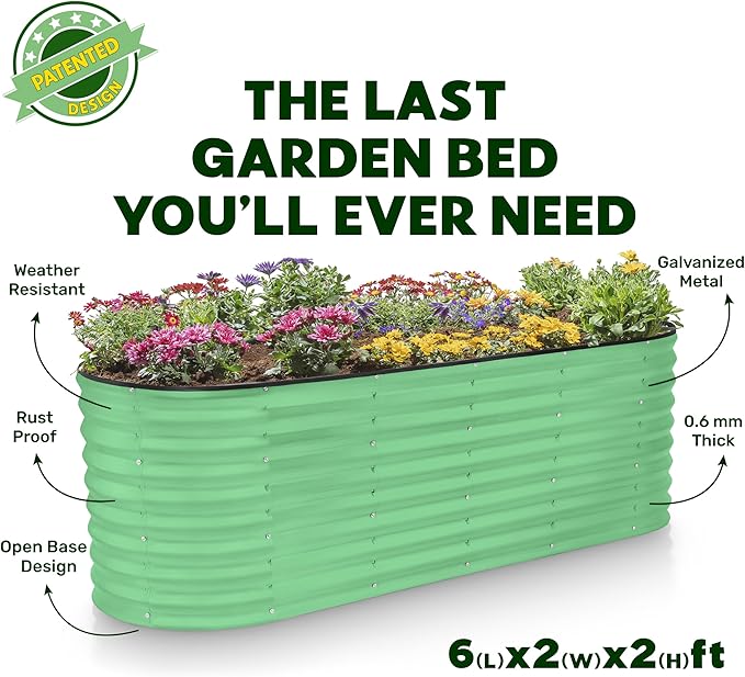 Plant & Plot Galvanized Raised Garden Beds Outdoor // 6×2×2 ft Planter Raised Beds for Gardening, Vegetables, Flowers // Large Metal Garden Box (Light Green) // Patented Tool-Free Design
