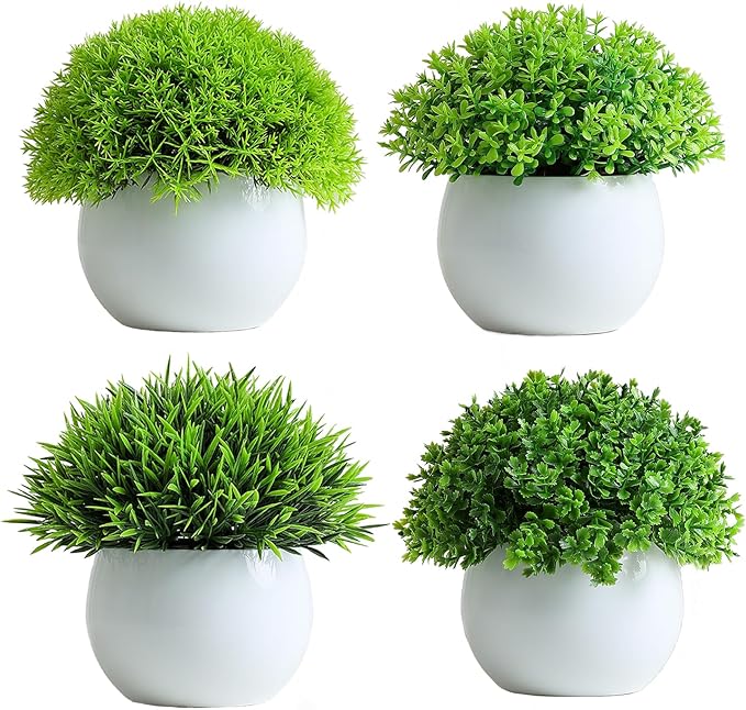 Fake Plants 4 Packs Artificial Potted Plants Faux Greenery Small Fake Shelf or Desk Greenery for Home Indoor,Faux-Indoor-Living Room-Home-Outdoor