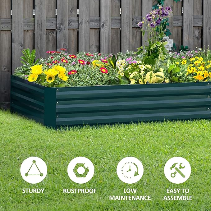 Outsunny Galvanized Raised Garden Bed, 8' x 3' x 1' Metal Planter Box, for Growing Vegetables, Flowers, Herbs, Succulents, Green