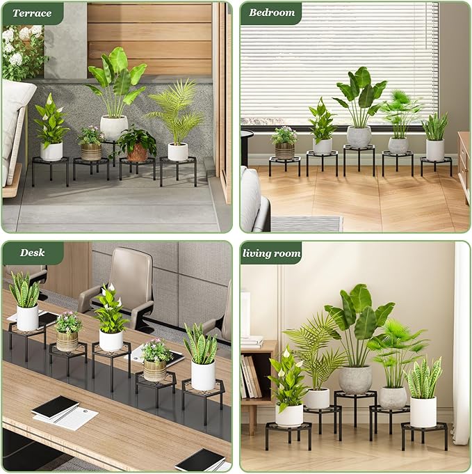 5-Pack Metal Plant Stands, Anti-Rust Iron Flower Pot Stand Plant Pot Shelf for Multiple Plant Decoration Racks for Home Patio Garden Outdoor Indoor