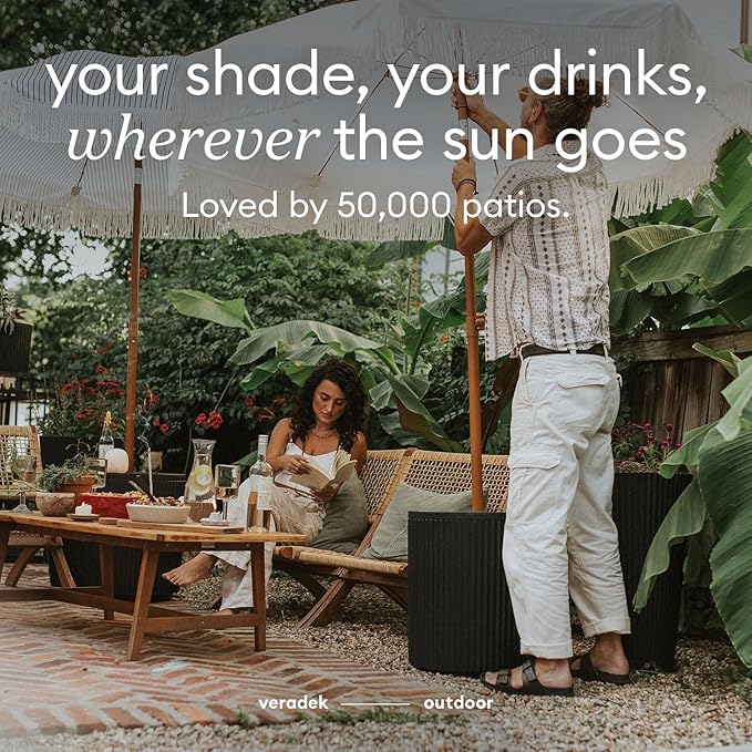 Veradek Umbrella Side Table - Outdoor Patio Table with Umbrella Hole for Porch/Patio | Durable Plastic-Stone Composite Material & Easy Assembly | Modern Coffee, Picnic or Poolside Table