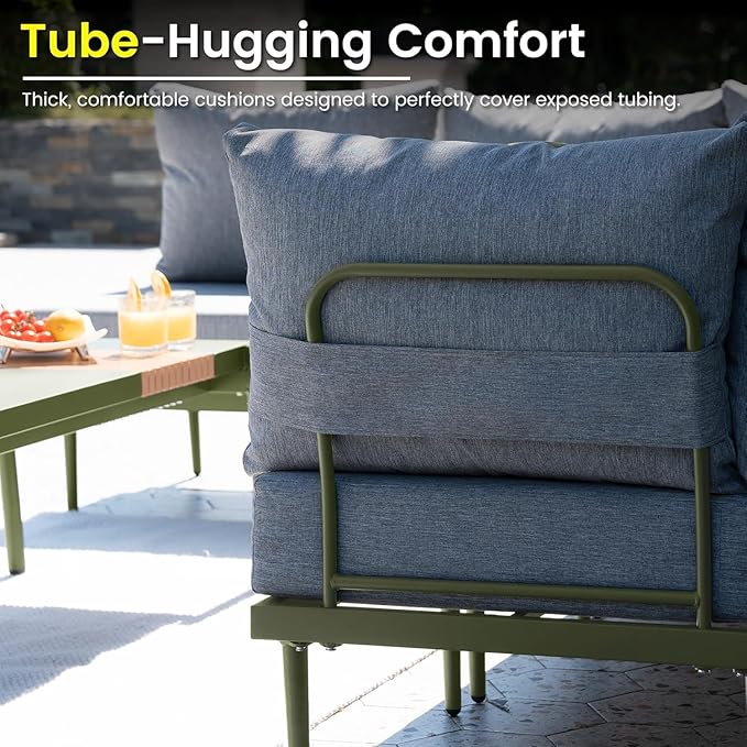 Sundale Outdoor 5 Pieces Patio Furniture Set, Metal Sectional Sofa Patio Conversation Set with Coffee Table, Modern Patio Corner Couch for Balcony, Porch, Sunroom