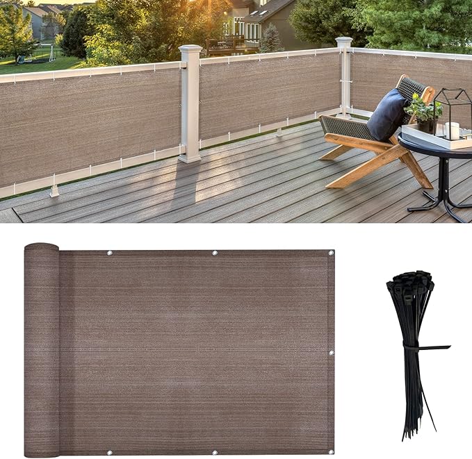 LOVE STORY Balcony Privacy Screen, 3'x11' Deck Shield Screen Fence Cover,UV Protection and Weather-Resistant,3 FT Height for Deck, Patio, Backyard, Outdoor Pool, Porch, Railing, Brown