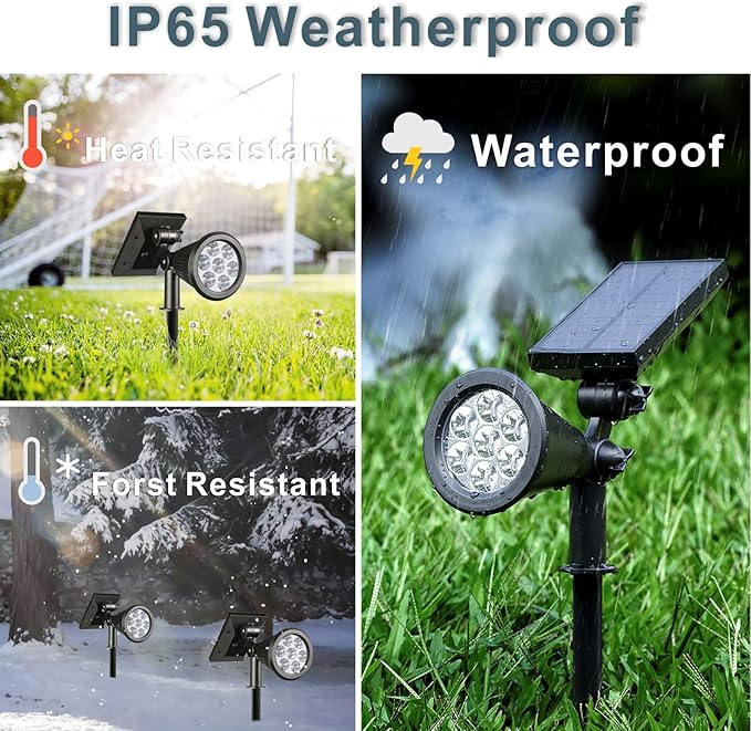 Solar Spotlights Outdoor, Bright 7-LED Landscape Spot Lights, Dusk-to-Dawn Waterproof Solar Powered Flag Pole Lights, Adjustable 2-in-1 Ground/Wall Mounted Lighting for Tree House Yard Garden (White)