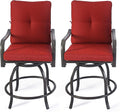 Kozyard Isabella Outdoor Swivel Bar Chairs, Counter Height Patio Bar Stools Set of 2 with Cushioned Seats, All-Weather Metal Bistro Chairs for Backyard Dining (Burgundy, with Cushion)