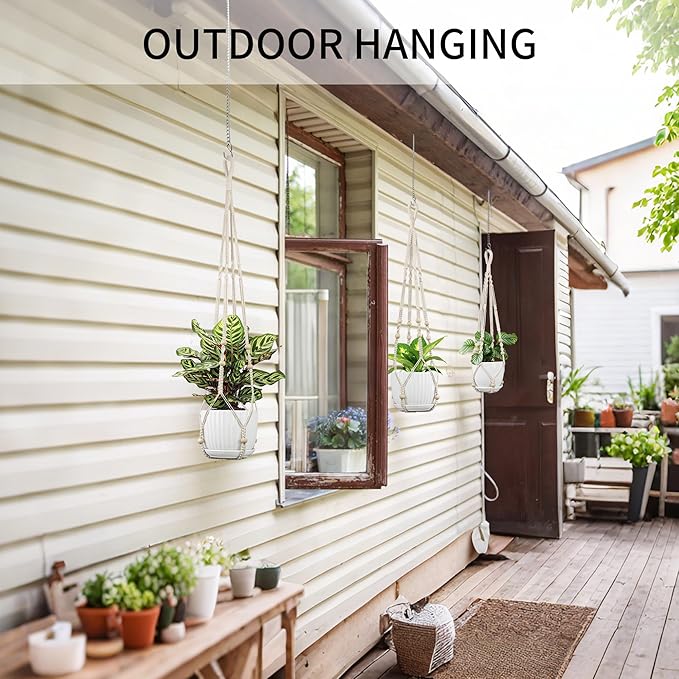 Macrame Plant Hanger - Fits 4 to 15 inches Pots for Indoor Outdoor, 43"/35"/29" Different Sizes Set, Ivory (POTS NOT Included)