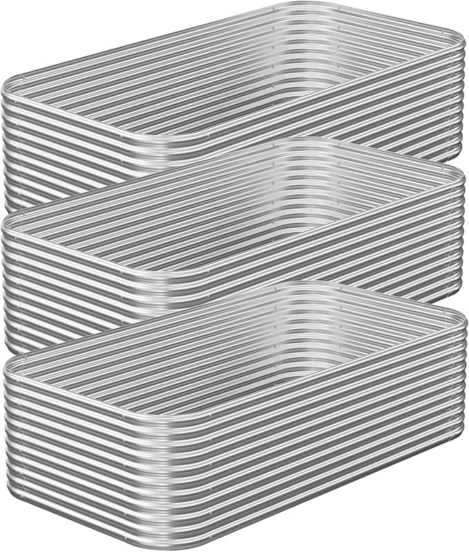 3 Pack Tall 4x2FT Corrugated Galvanized Steel Raised Garden Bed Outdoor, Metal Above Ground Garden Bed for Vegetables and Flowers, Raised Beds for Gardening-4x2x1.5FT
