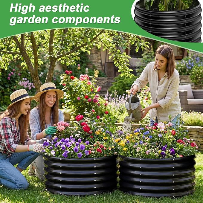 AHEONLAR 2 Pack 2x2x1.5ft Round Galvanized Raised Garden Bed Outdoor Metal Planter Box for Vegetables Steel Raised Beds for Gardening Grey
