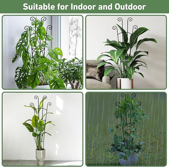 32.6in Plant Trellis for Climbing Plants Indoor Outdoor, Expandable Large Metal Garden Trellis for Potted Plants, Heavy-Duty Tall Pothos Plant Climber Support for Ivy Pothos Hoya Monstera, 2P