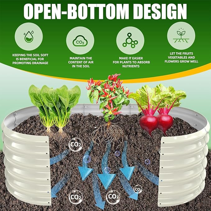 17" Tall Elevated Oval Metal Raised Garden Bed - 5ft x 2ft in Size and 0.8MM Thick Durable Planter Bed/Box for Vegetables Flowers Succulent at Patio/Garden Outdoor (White, 5X2X1.4 FT)