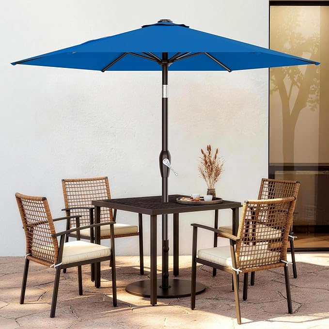 AreShark 7.5FT Patio Umbrella Table Market Umbrella with 6 Sturdy Ribs, Button Tilt/Crank Heavy-Duty Round Outdoor Umbrellas for Garden, Deck, Backyard,and Pool, Royal Blue