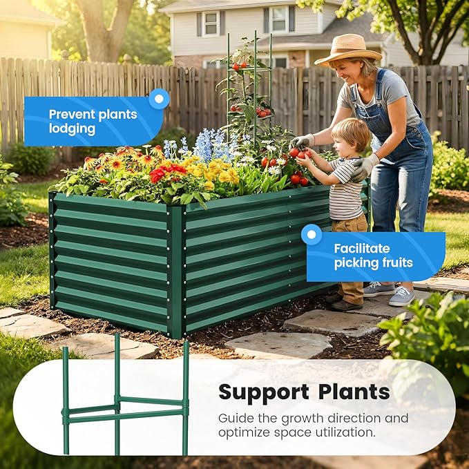 Quictent Galvanized Raised Garden Bed Metal Planter Box Bottomless for Backyard Outdoor, Include 1 pc Tomato Cage, Dark Green, 6x3x2 Ft