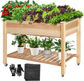 VIVOSUN Elevated Wooden Raised Garden Bed, 46 x 24 x 32 Inches, Mobile Outdoor Planter Box with Storage Shelf and Protective Liner for Outdoor Use, with Lockable Wheels