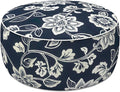 LVTXIII Indoor/Outdoor Inflatable Ottoman with Handle D21 x H9 Inch, Weather-Resistant Round Footstool Pouf for Patio Camping Living Room, Portable Footrest Extra Seating, Elegant Vines Navy