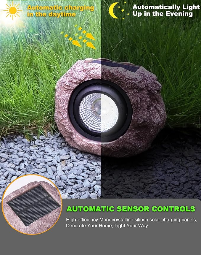 Outdoor Solar rock lights,IP65 Waterproof LED Super Bright spotlights, suitable for house exteriors, stairways, garden statues, sidewalks, pond rock landscapes, and palm tree display lighting- 2Pcsk