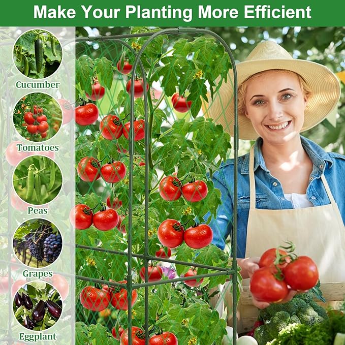 Cucumber Trellis for Raised Bed 5.4x5.5ft U-Shape Adjust Metal Garden Trellis for Climbing Plants Outdoor with Climbing Net Vegetable Arch Trellises Support Plant for Tomato Pea Fruit Squash Trellises