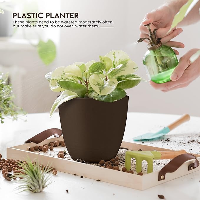 Utopia Home - Plant Pots Indoor with Drainage - 7/6.6/6/5.3/4.8 Inches Garden Flower Pots for Indoor Planter - 5 Pack Brown Plastic Planters - Ideal for Stocking Stuffers or Room, Office Home Decor