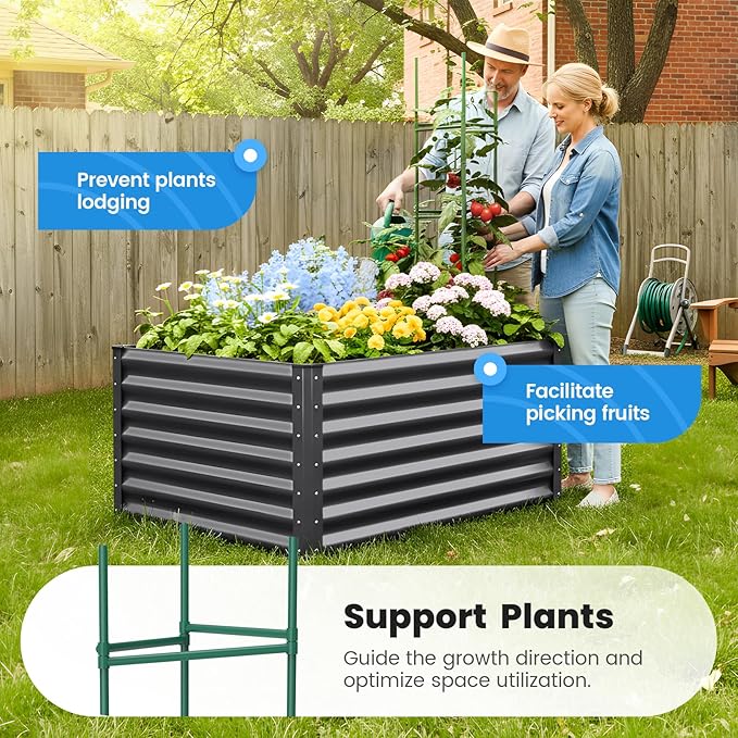 Quictent Galvanized Raised Garden Bed 4x3x2ft Tall Garden Bed Extra Height 22.4" Hold 24cft Soil Outdoor Heightened Planter Box for Deep Root Vegetables Herbs Tomato Cage Included, Dark Grey