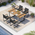 Outdoor Table and Chairs of 4, Patio Dining Sets, HDPS + Aluminum Outdoor Furniture Set with Umbrella Hole, Patio Dining Table Set (Gray-Teak)