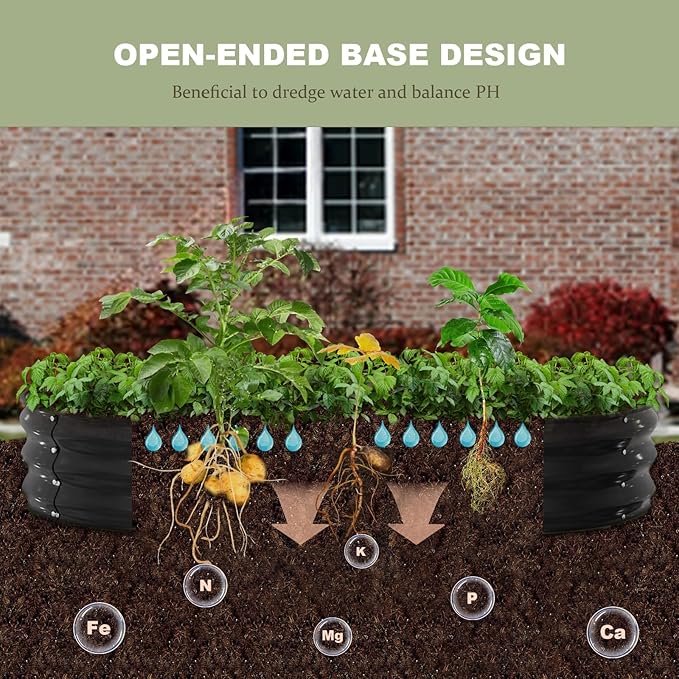 Raised Garden Bed, 6x3x1ft Galvanized Outdoor Planter Beds with Safety Edging and Gloves, Oval Metal Planter Box for Gardening Vegetables Flowers Herb-Black