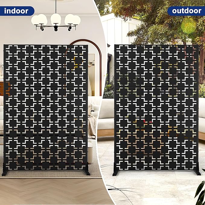 Outdoor Privacy Screen,72" H×47" W Metal Privacy Screen, Freestanding Privacy Fence Panels for Patio
