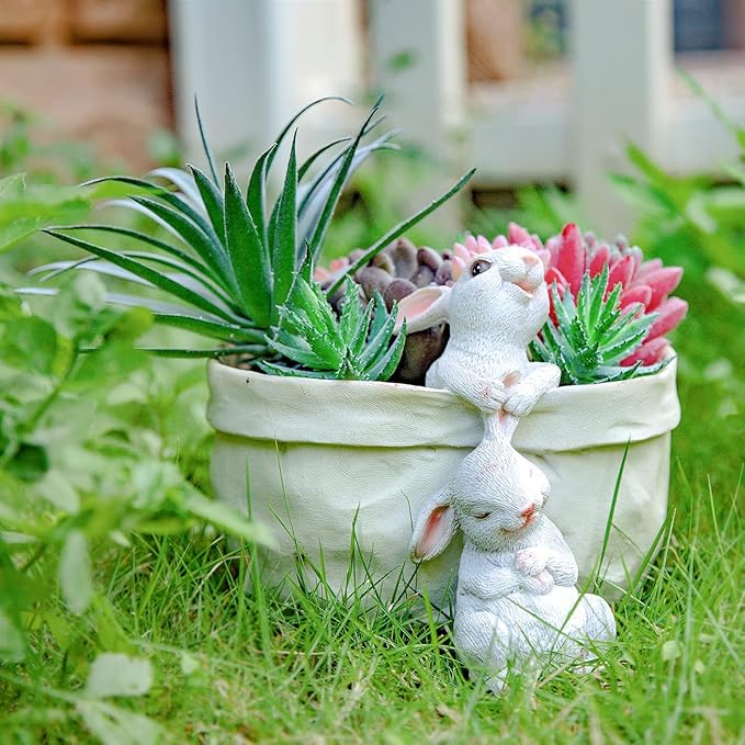 Rabbit Flower Pot Succulent Planter Garden Pots, Easter Decorative Flower Pot,Animal Shaped Cartoon Planter Pots,Art Decorations（with Drainage Hole）