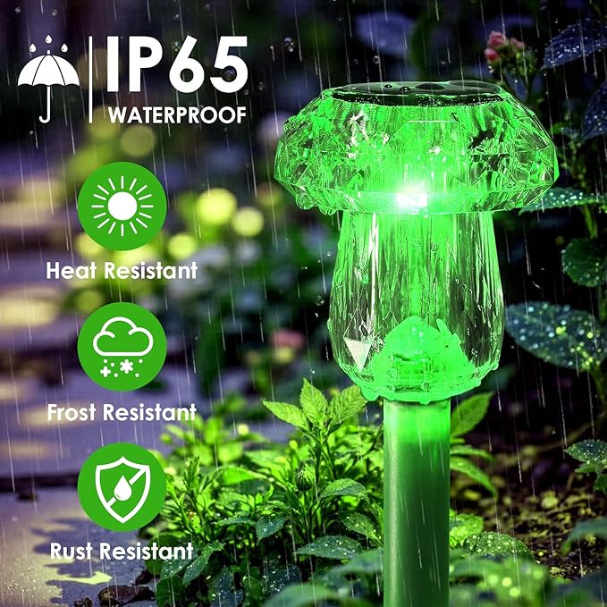Mancra 8 Pack Solar Garden Lights Outdoor, Green LED Mushroom Solar Pathway Lights Waterproof Dusk to Dawn Solar Lights for Yard Walkway Garden Decor