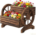 Wooden Wagon Planter Wooden Flower Cart with Wheels Outdoor Garden Planter, Decor Planter for Patio Balcony Decoration Succulent Flower Pot for Indoor Backyard Balcon planters (Carbonized)
