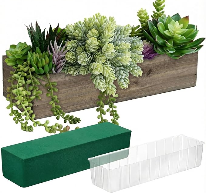 Dandat 1 Set Wood Boxes for Centerpieces 12x4 Inch Rectangle Wooden Planter Box Rustic Wooden Planters with Removable Plastic Liner Floral Foam Blocks for Christmas Wedding Home Garden Decor(Brown)