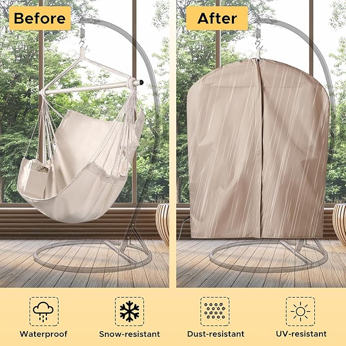 Miztli Hammock Chair with Hanging Chair Cover – 2 Cushions, Steel Spreader Bar with Anti-Slip Rings, Comfortable Indoor & Outdoor Hanging Chair – Includes Protective Waterproof Cover (57x45.5 in)