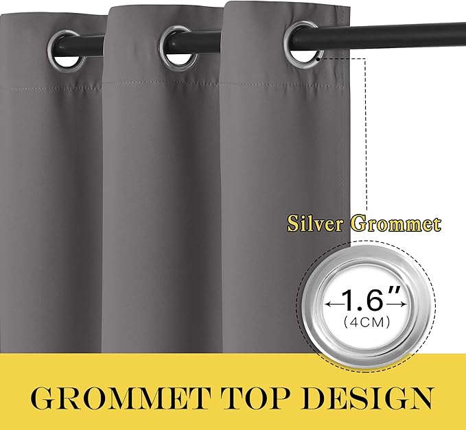 NICETOWN Grey Blackout Curtain Extra Wide 72 inches Long, Grommet Room Darkening Thermal Insulated Soundproof Window Treatment for Bedroom/Living Room, 1 Panel, W100 x L72
