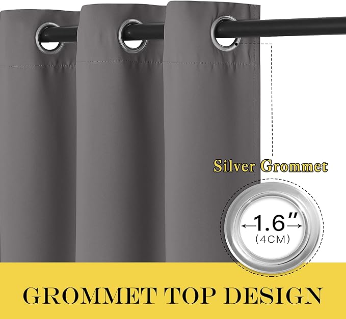 NICETOWN Blackout Gray Curtain 110 inch Length, Grommet Extra Long Thermal Curtain Room Darkening Window Treatment for Living Room/Sliding Door, W66 x L110, 1 Panel