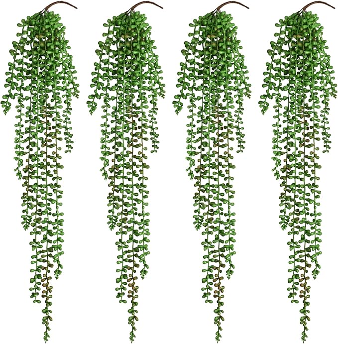 Waipfaru 4Pcs Artificial Hanging Plants, Fake Vines Fake Hanging Plants for Outdoors UV Resistant Ivy Artificial Plants Outdoor Faux Plants Indoor Bedroom Living Room Boho Wall Porch Shelf Decor