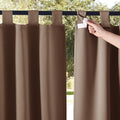NICETOWN 2 Panels Outdoor Curtains for Patio Waterproof Vertical Blind, Detachable Sticky Tab Top Thermal Insulated Privacy Protected Outdoor Divider Window Treatment for Pergola, W52 x L108-Inch, Tan
