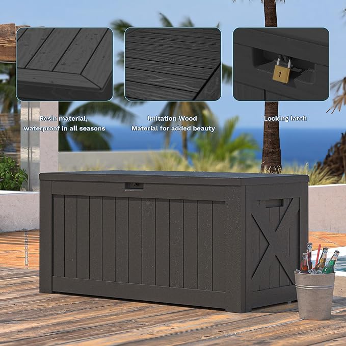 Patiowell 120 Gallon Large Deck Box, Outdoor Lockable Storage Box for Gardening Tools, Waterproof Deck Box for Patio Furniture, Black