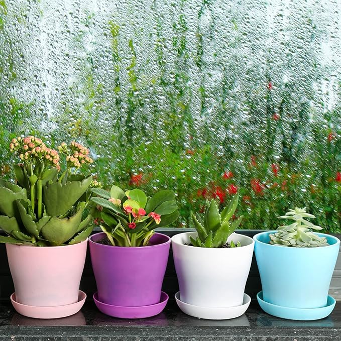 TDHDIKE 10 Pcs Plastic Planters Indoor Flower Plant Pots, Mini Flower Seedlings Nursery Pot/Planter/Flower Pot with Pallet, Modern Decorative Gardening Containers (Blue)
