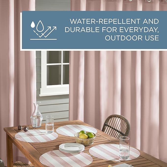TOWN & COUNTRY BASICS Cabana Solid Heavyweight Indoor Outdoor Curtains, Light Filtering Opacity with Grommet Top, Water Repellent, 2-Pack Set, 54"x84", Blush
