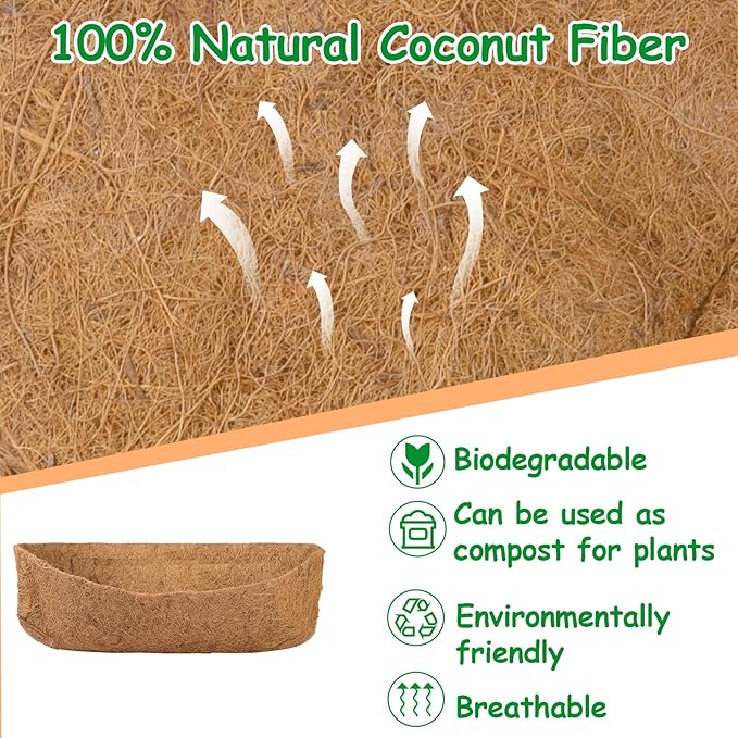 4 Pack Coco Liners for Window Planter Box - 24in 100% Natural Coconut Coir Fiber Liner Replacement for Deck Flower Box, Garden Railing Fence Trough, Wall Planter Basket, Vegetables Pot