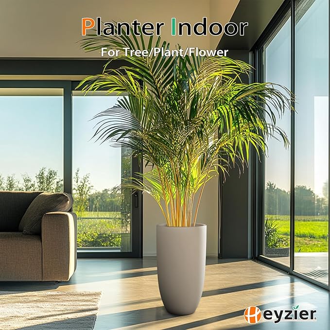 Tall Planters for Outdoor Plants, Large Concrete Flower Pots for Garden Front Porch, Patio, Indoor (Gray)