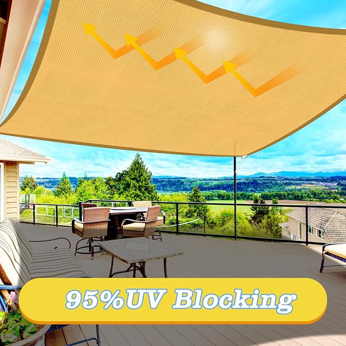 HappyTrends Sun Shade Sail,Heavy Duty UV Protection Beach Shade Canopy Wind sail,Tear and Rust Resistant Patio sail Shade for Yard Deck Lawn Garden Rectangle Sunshade(12'x 12',Sand)