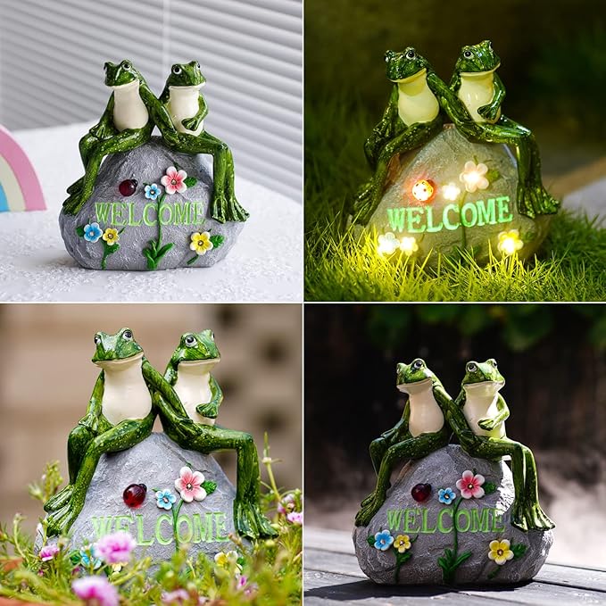 Nacome Solar Garden Outdoor Statues Frog with Succulent and 7 LED Lights - Lawn Decor for Patio, Balcony, Yard Ornament - Chrismtas Gifts for Mom Grandma