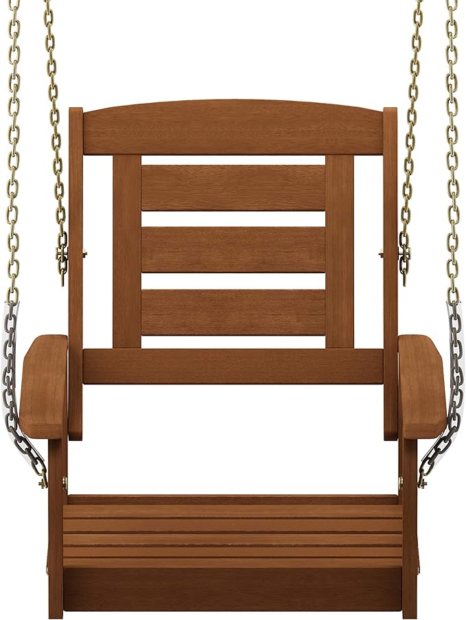 Furinno Tioman Hardwood Patio / Garden / Outdoor 2ft Porch Swing, 1 Seater with Hanging Chains, Natural