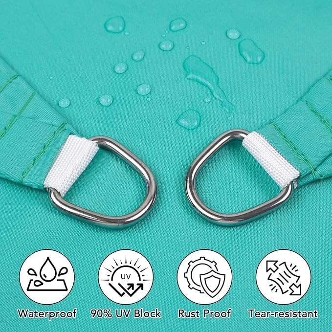 Artpuch Waterproof Sun Shade Sail, 10'x13' Turquoise Rectangular, UV Resistant Rain Canopy, Curved Edges Shade Cloth for Outdoor Patio, Deck, Yard