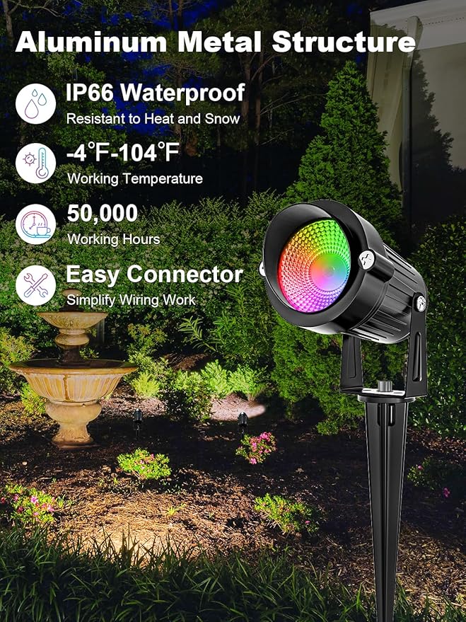 ZUCKEO All-in-One RGBW Landscape Lighting Kit, 5W Color Changing Low Voltage Landscape Lights with Transformer and 80FT Wire, LED Multi-Color Landscape Spotlights for Holiday Yard Garden House, 8Pack